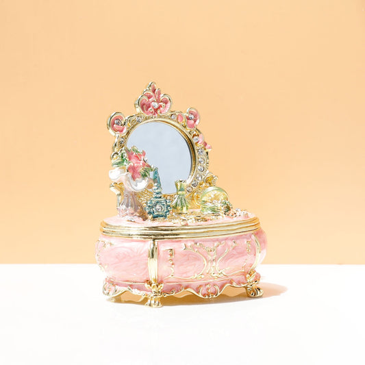 Special hand painted enamel vanity table jewelry trinket box