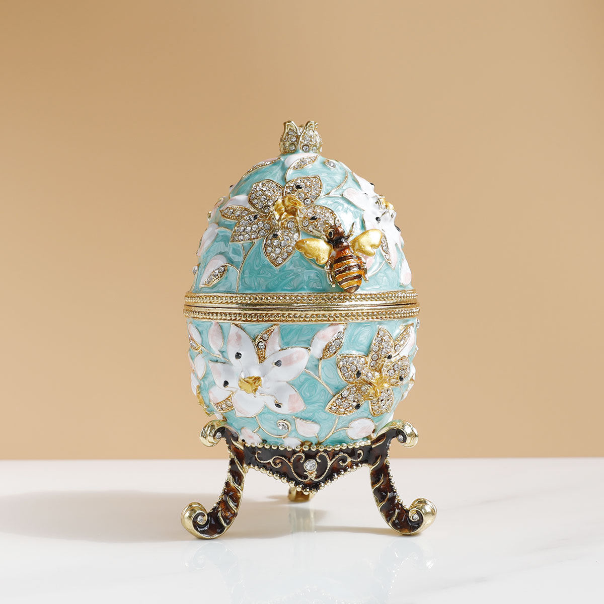 Special hand painted enamel easter egg jewelry trinket box