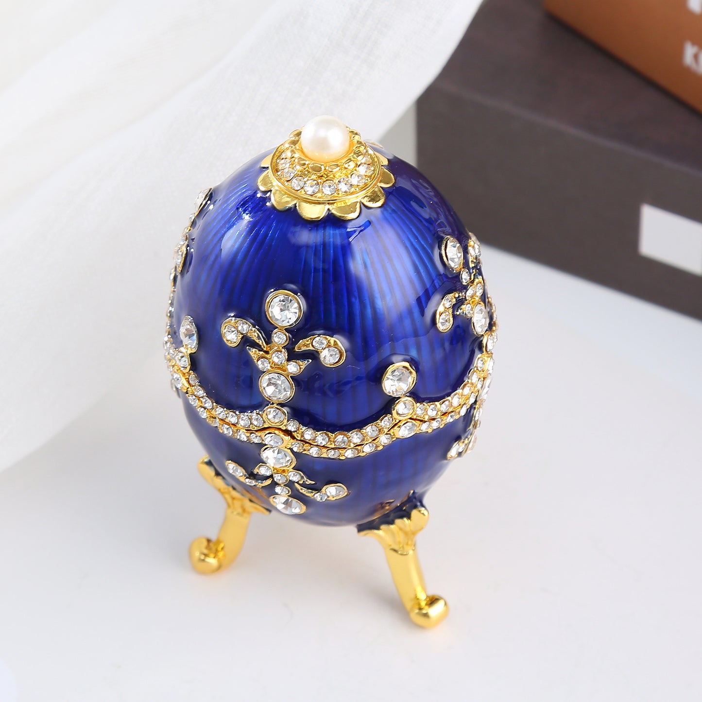 Special hand painted enamel easter egg jewelry trinket box