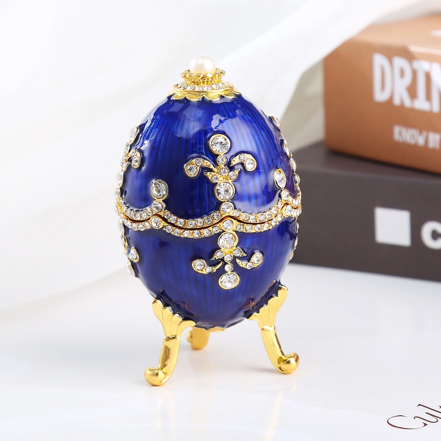 Special hand painted enamel easter egg jewelry trinket box