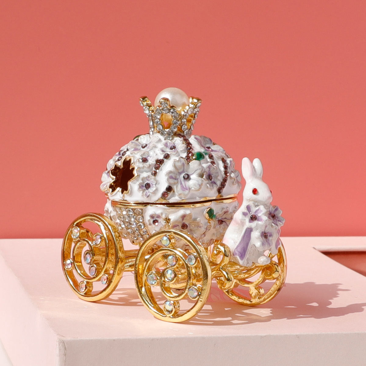 Special hand painted enamel pumpkin carriage jewelry trinket box