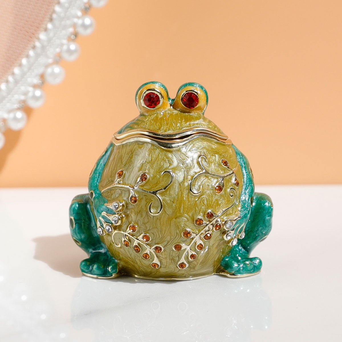 Special hand painted enamel frog jewelry trinket box